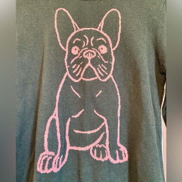 NWT Alashan Frenchie Cotton Cashmere Blend Sweater Deep Olive Green Light Pink - Picture 2 of 6